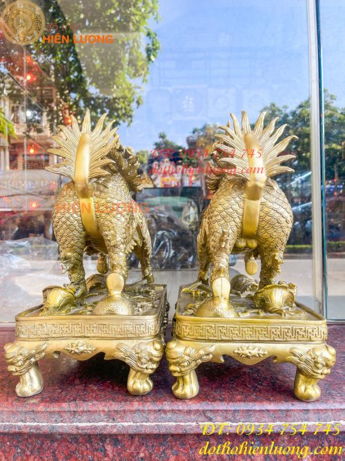 Đôi Kỳ Lân Long Mã Bệ Vuông Bằng Đồng Phong Thủy Cỡ Đại