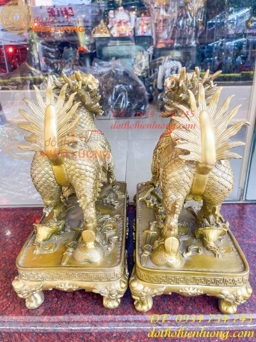Đôi Kỳ Lân Long Mã Bệ Vuông Bằng Đồng Phong Thủy Cỡ Đại