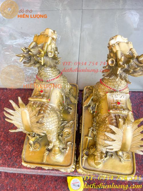 Đôi Kỳ Lân Long Mã Bệ Vuông Bằng Đồng Phong Thủy Cỡ Đại