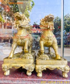 Đôi Kỳ Lân Long Mã Bệ Vuông Bằng Đồng Phong Thủy Cỡ Đại