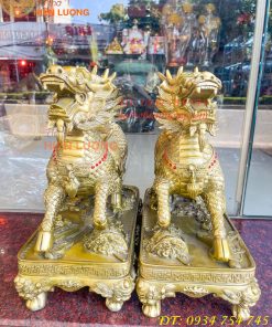 Đôi Kỳ Lân Long Mã Bệ Vuông Bằng Đồng Phong Thủy Cỡ Đại