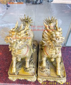 Đôi Kỳ Lân Long Mã Bệ Vuông Bằng Đồng Phong Thủy Cỡ Đại