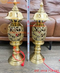 Đôi Đèn Hoa Sen Hình Quả Dứa Bằng Đồng Cao 55cm Thờ Cúng
