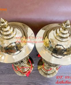 Đôi Đèn Hoa Sen Hình Quả Dứa Bằng Đồng Cao 55cm Thờ Cúng