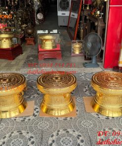 Quả Trống Đồng Đỏ 50cm Dát Vàng Kèm Đế Gỗ