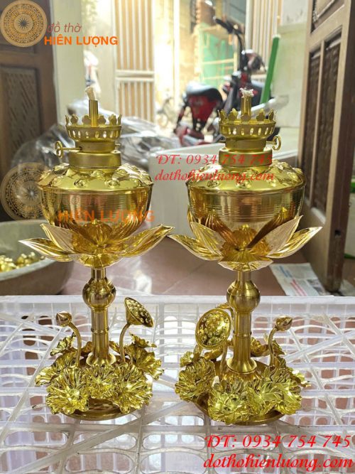 Đèn Dầu Hoa Sen Thờ Cúng Bằng Đồng