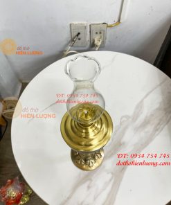 Đèn Dầu Bằng Đồng Cao 37cm Gò Tay Thủ Công