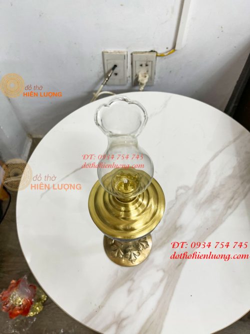 Đèn Dầu Bằng Đồng Cao 37cm Gò Tay Thủ Công