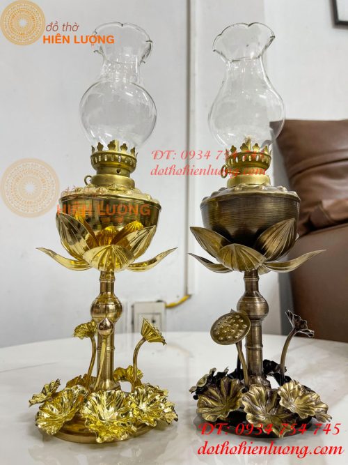 Đèn Dầu Hoa Sen Thờ Cúng Bằng Đồng