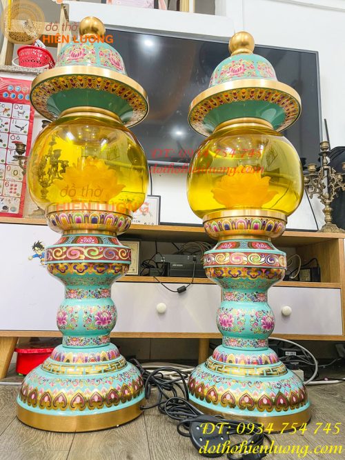 Đôi Đèn Bằng Đồng Pháp Lam Cao 95cm