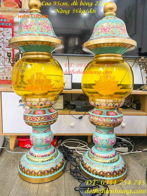 Đôi Đèn Bằng Đồng Pháp Lam Cao 95cm