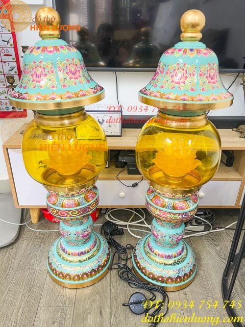 Đôi Đèn Bằng Đồng Pháp Lam Cao 95cm