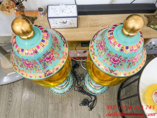 Đôi Đèn Bằng Đồng Pháp Lam Cao 95cm