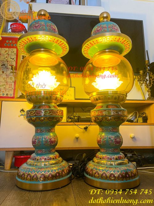 Đôi Đèn Bằng Đồng Pháp Lam Cao 95cm