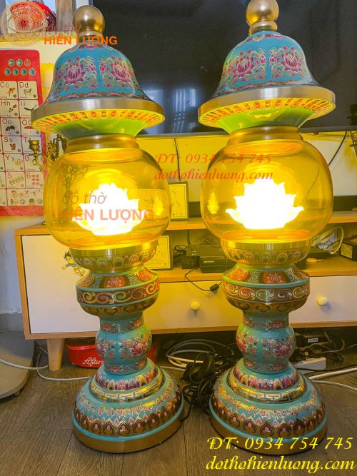 Đôi Đèn Bằng Đồng Pháp Lam Cao 95cm