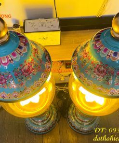Đôi Đèn Bằng Đồng Pháp Lam Cao 95cm