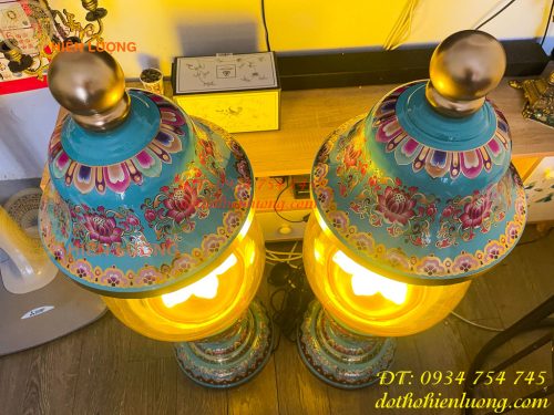 Đôi Đèn Bằng Đồng Pháp Lam Cao 95cm