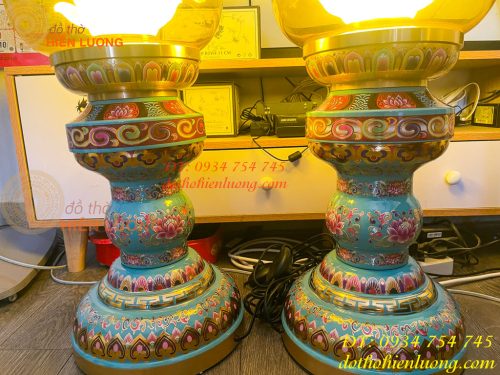 Đôi Đèn Bằng Đồng Pháp Lam Cao 95cm