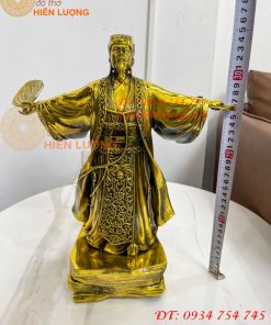 Tượng Khổng Minh Cao 35cm Đứng Đón Gió Bằng Đồng Vàng