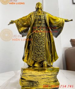 Tượng Khổng Minh Cao 35cm Đứng Đón Gió Bằng Đồng Vàng