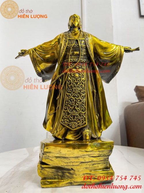 Tượng Khổng Minh Cao 35cm Đứng Đón Gió Bằng Đồng Vàng