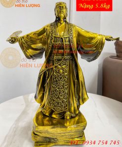 Tượng Khổng Minh Cao 35cm Đứng Đón Gió Bằng Đồng Vàng