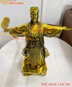 Tượng Khổng Minh Cao 35cm Đứng Đón Gió Bằng Đồng Vàng