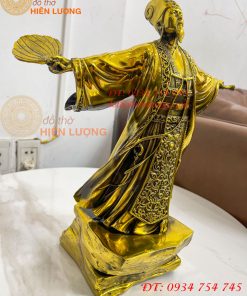 Tượng Khổng Minh Cao 35cm Đứng Đón Gió Bằng Đồng Vàng