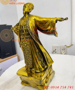 Tượng Khổng Minh Cao 35cm Đứng Đón Gió Bằng Đồng Vàng