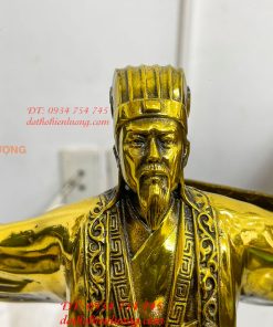Tượng Khổng Minh Cao 35cm Đứng Đón Gió Bằng Đồng Vàng