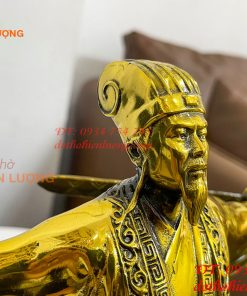 Tượng Khổng Minh Cao 35cm Đứng Đón Gió Bằng Đồng Vàng