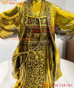 Tượng Khổng Minh Cao 35cm Đứng Đón Gió Bằng Đồng Vàng