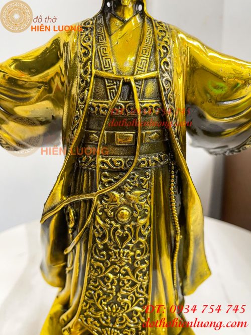 Tượng Khổng Minh Cao 35cm Đứng Đón Gió Bằng Đồng Vàng