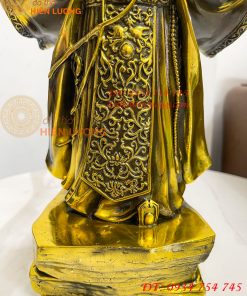 Tượng Khổng Minh Cao 35cm Đứng Đón Gió Bằng Đồng Vàng