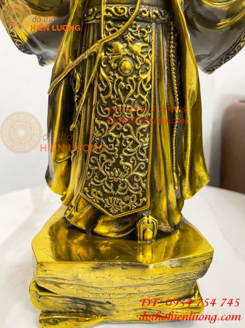 Tượng Khổng Minh Cao 35cm Đứng Đón Gió Bằng Đồng Vàng
