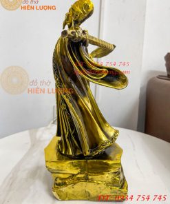 Tượng Khổng Minh Cao 35cm Đứng Đón Gió Bằng Đồng Vàng