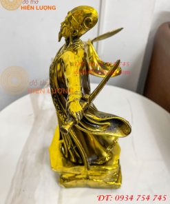 Tượng Khổng Minh Cao 35cm Đứng Đón Gió Bằng Đồng Vàng