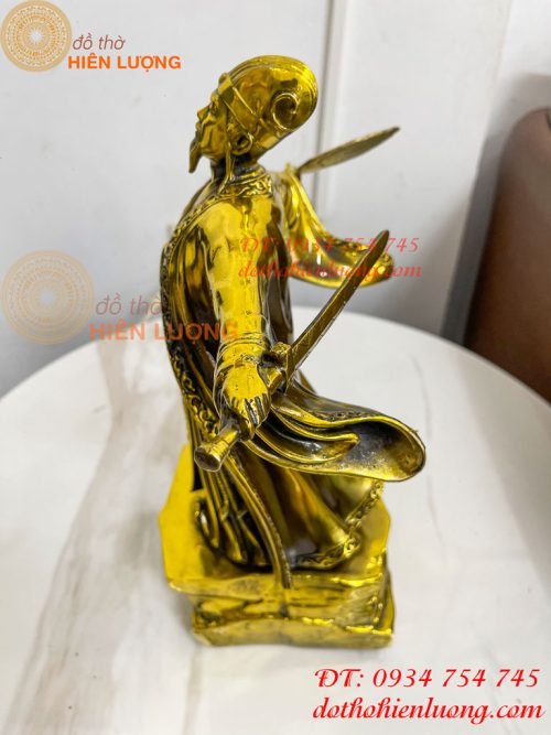 Tượng Khổng Minh Cao 35cm Đứng Đón Gió Bằng Đồng Vàng