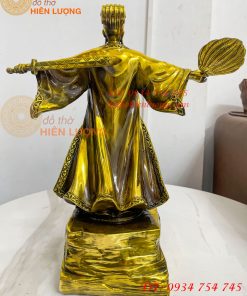 Tượng Khổng Minh Cao 35cm Đứng Đón Gió Bằng Đồng Vàng
