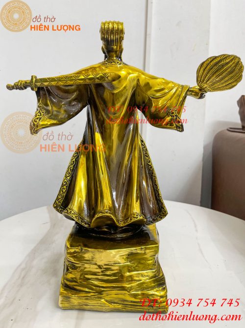 Tượng Khổng Minh Cao 35cm Đứng Đón Gió Bằng Đồng Vàng
