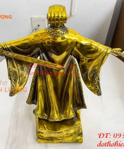 Tượng Khổng Minh Cao 35cm Đứng Đón Gió Bằng Đồng Vàng