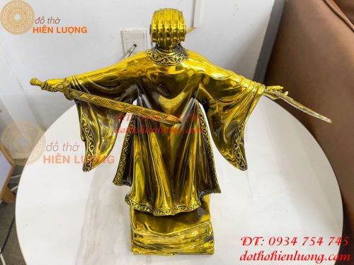 Tượng Khổng Minh Cao 35cm Đứng Đón Gió Bằng Đồng Vàng