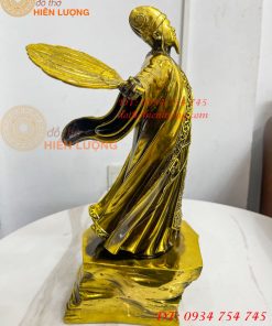 Tượng Khổng Minh Cao 35cm Đứng Đón Gió Bằng Đồng Vàng