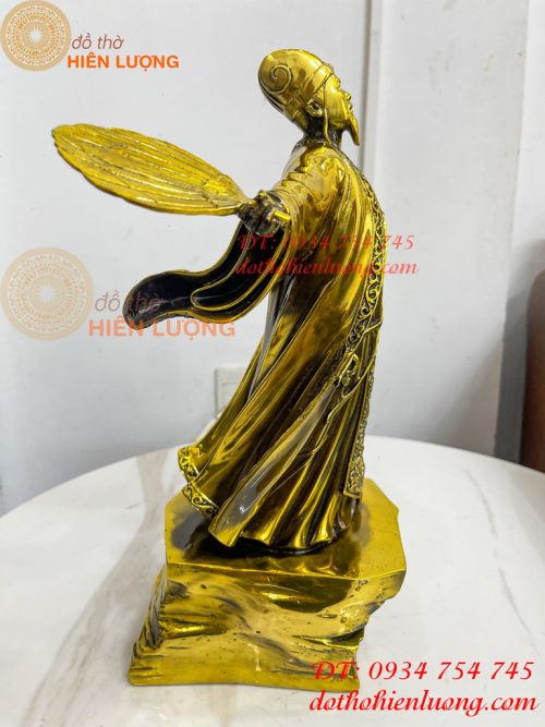 Tượng Khổng Minh Cao 35cm Đứng Đón Gió Bằng Đồng Vàng