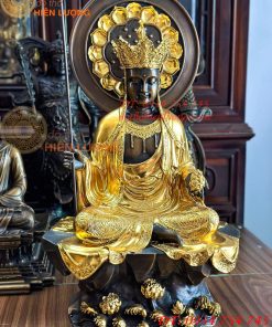 Tượng Địa Tạng Bằng Đồng Dát Điểm Vàng Cao 43cm