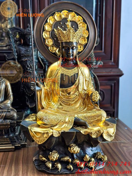 Tượng Địa Tạng Bằng Đồng Dát Điểm Vàng Cao 43cm