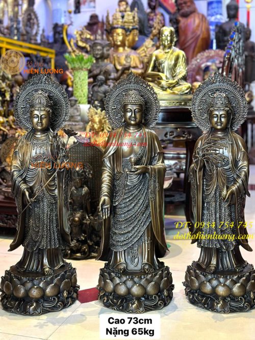 Bộ Tây Phương Tam Thánh Đứng Bằng Đồng Cao 73cm