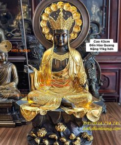 Tượng Địa Tạng Bằng Đồng Dát Điểm Vàng Cao 43cm