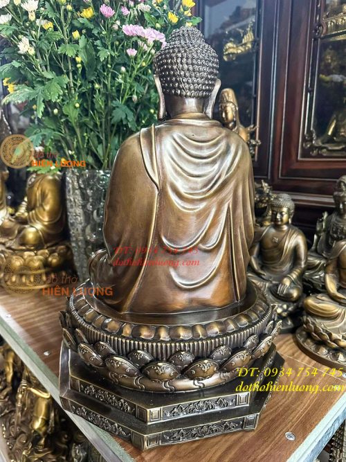 Tượng Phật Thích Ca Cao 47cm Bằng Đồng Hun Bệ Bát Giác