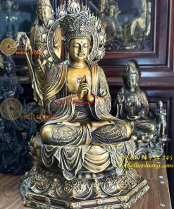 Tượng Đại Nhật Như Lai Hào Quang Bằng Đồng Hun Cao 45cm